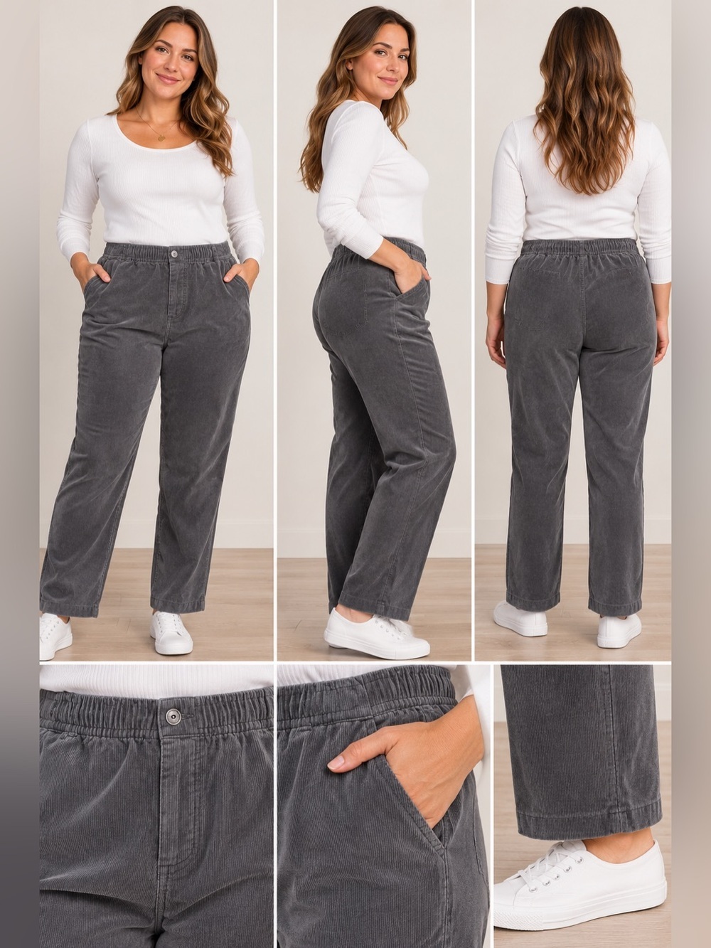 Woman Within Corduroy Pants in Gray 28WP